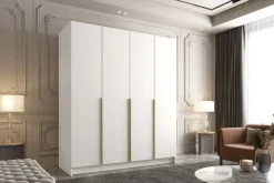 Szafa SANTI I 200 cm-pojemna garderoba-BIAŁY+ZŁOTY