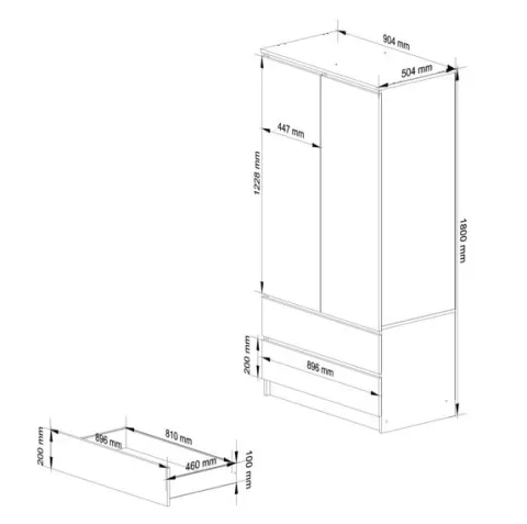 Szafa S 90 cm 2 drzwi 2 szuflady - dąb artisan