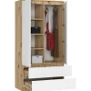 Szafa S 90 cm 2 drzwi 2 szuflady - dąb artisan-biała