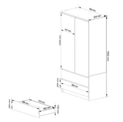 Szafa S 90 cm 2 drzwi 2 szuflady - dąb artisan-biała