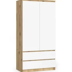 Szafa S 90 cm 2 drzwi 2 szuflady - dąb artisan-biała
