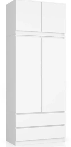 SZAFA Z NADSTAWKĄ S 90 cm 2 DRZWI 2 SZUFLADY BIAŁA