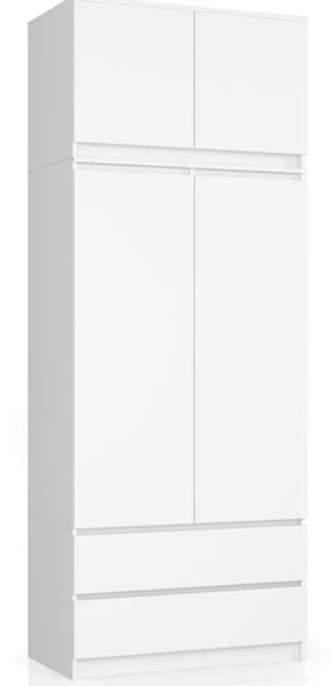 SZAFA Z NADSTAWKĄ S 90 cm 2 DRZWI 2 SZUFLADY BIAŁA