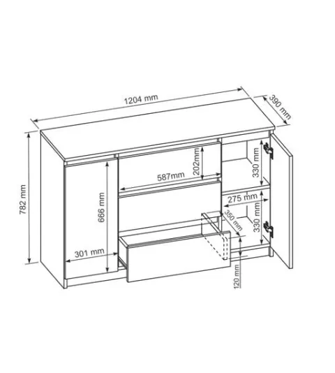 SZAFKA KOMODA 2D3S 120CM CZARNA SZUFLADY DRZWI