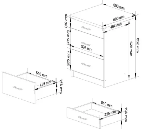 SZAFKA KUCHENNA OLIWIA S 60cm 3S BIAŁA-BETON