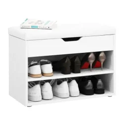 Szafka na buty z otwieranym siedziskiem 2 półki biała ModernHome