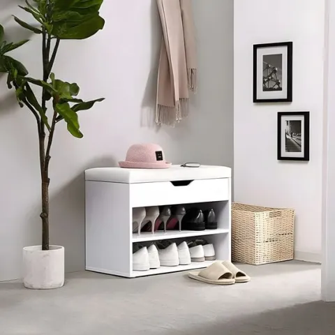 Szafka na buty z otwieranym siedziskiem 2 półki biała ModernHome