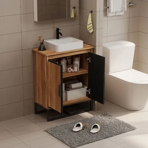 Szafka pod umywalkę łazienkowa 2 drzwiczki loft jasny brąz półka regał 82cm