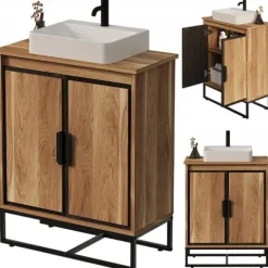 Szafka pod umywalkę łazienkowa 2 drzwiczki loft jasny brąz półka regał 82cm