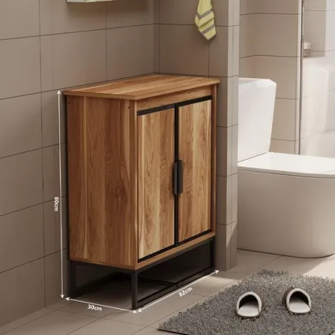 Szafka pod umywalkę łazienkowa 2 drzwiczki loft jasny brąz półka regał 82cm
