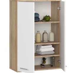 Szafka wisząca łazienkowa FIN 64 cm 2 drzwi 4 półki pojemna - sonoma biała