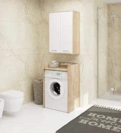 Szafka wisząca łazienkowa FIN 64 cm 2 drzwi 4 półki pojemna - sonoma biała