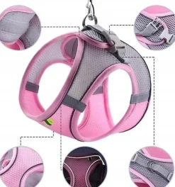 SZELKI BEZUCISKOWE ODDYCHAJĄCE DLA PSA KOTA PUSZOREK ZE SMYCZĄ M 6-9 kg