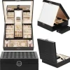 Szkatułka na biżuterię ekoskóra 25 x 25 x 8,5 cm czarny organizer z przegródkami i lusterkiem