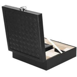 Szkatułka na biżuterię ekoskóra 25 x 25 x 8,5 cm czarny organizer z przegródkami i lusterkiem