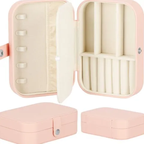 Szkatułka na biżuterię ekoskóra 16x11x5 cm różowy organizer z przegródkami