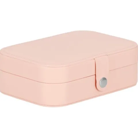 Szkatułka na biżuterię ekoskóra 16x11x5 cm różowy organizer z przegródkami