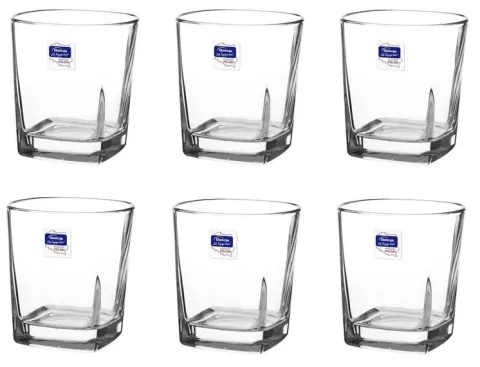 Szklanka do whisky drinków 250 ml kwadratowa bezbarwna komplet 6 sztuk