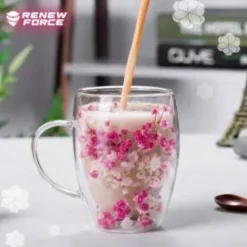 SZKLANKA TERMICZNA DO KAWY HERBATY Z KWIATAMI KUBEK PODWÓJNE DNO 300ML