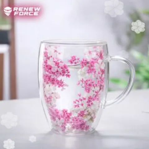 SZKLANKA TERMICZNA DO KAWY HERBATY Z KWIATAMI KUBEK PODWÓJNE DNO 300ML