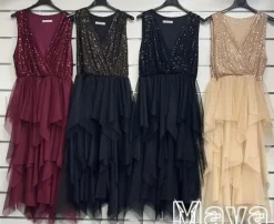 SZMARAGDOWA ELEGANCKA SUKIENKA TIULOWA Z CEKINAMI UNI