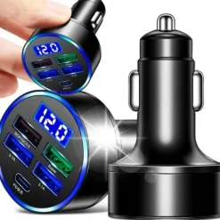 SZYBKA ŁADOWARKA SAMOCHODOWA 120W 4xUSB QC 3.0 + USB-C TYP C PD 20W CZARNA