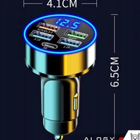 SZYBKA ŁADOWARKA SAMOCHODOWA 120W 4xUSB QC 3.0 + USB-C TYP C PD 20W CZARNA