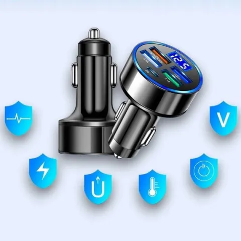 SZYBKA ŁADOWARKA SAMOCHODOWA 120W 4xUSB QC 3.0 + USB-C TYP C PD 20W CZARNA