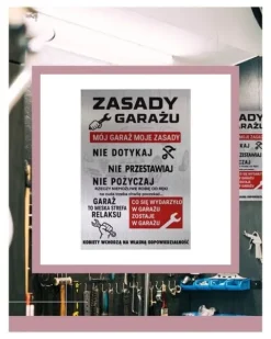 TABLICZKA ZASADY GARAŻU ALUMINIOWA ROZMIAR 30x20cm TRWAŁA