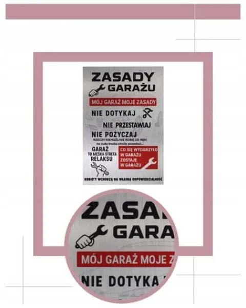 TABLICZKA ZASADY GARAŻU ALUMINIOWA ROZMIAR 30x20cm TRWAŁA