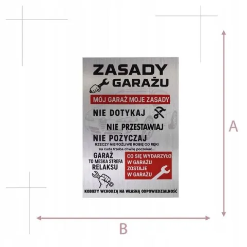 TABLICZKA ZASADY GARAŻU ALUMINIOWA ROZMIAR 30x20cm TRWAŁA
