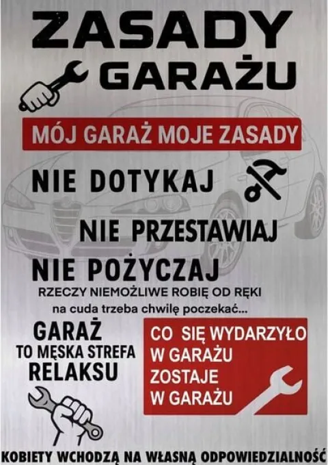TABLICZKA ZASADY GARAŻU ALUMINIOWA ROZMIAR 30x20cm TRWAŁA
