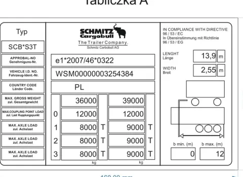 Tabliczka znamionowa, odtworzenie tabliczki SCHMITZ Cargobull srebrna