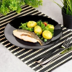 Talerze obiadowe płytkie szklane czarne 25,5 cm 6 szt.