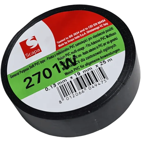 TAŚMA IZOLACJA PCV 2701W 19mm/25m CZARNA, KLEJ AKRYLOWY, SCAPA