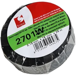 TAŚMA IZOLACJA PCV 2701W 19mm/25m CZARNA, KLEJ AKRYLOWY, SCAPA