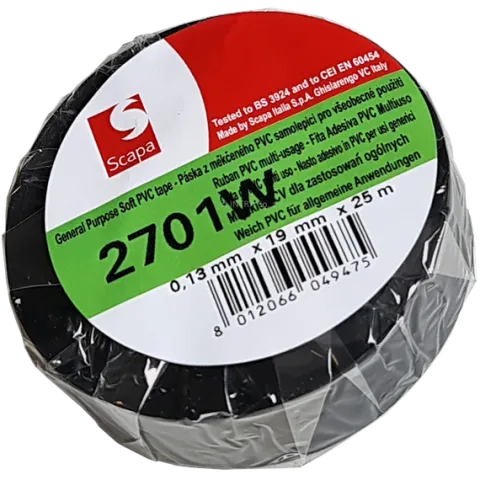 TAŚMA IZOLACJA PCV 2701W 19mm/25m CZARNA, KLEJ AKRYLOWY, SCAPA