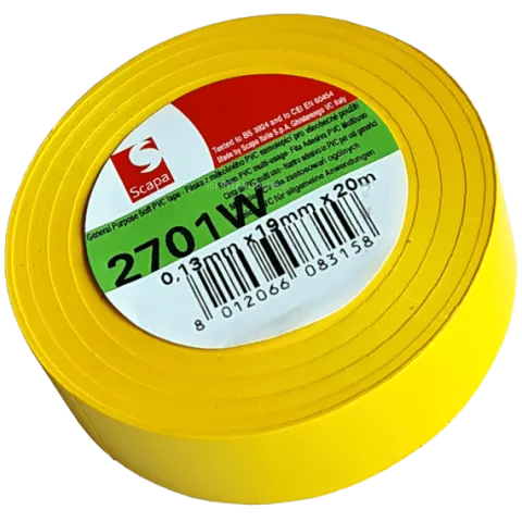 TAŚMA IZOLACJA PCV 2701W 19mm/20m ŻÓŁTA, KLEJ AKRYLOWY, SCAPA