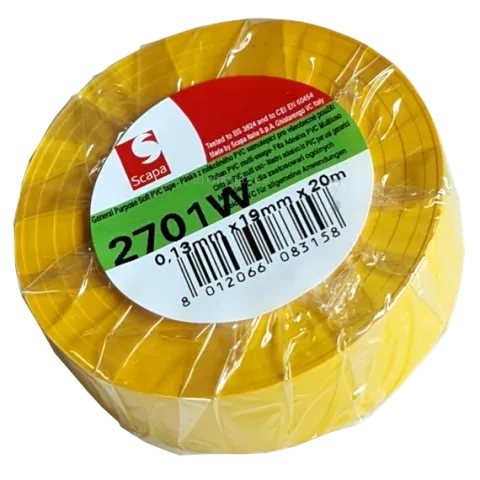 TAŚMA IZOLACJA PCV 2701W 19mm/20m ŻÓŁTA, KLEJ AKRYLOWY, SCAPA