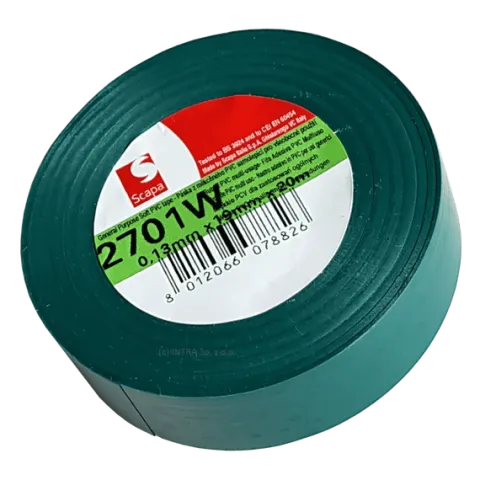TAŚMA IZOLACJA PCV 2701W 19mm/20m ZIELONA, KLEJ AKRYLOWY, SCAPA