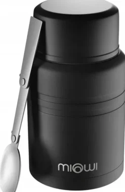 Termos obiadowy stalowy z łyżką na żywność Miowi 500 ml Czarny