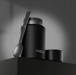Termos obiadowy stalowy z łyżką na żywność Miowi 500 ml Czarny