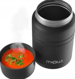 Termos obiadowy stalowy z łyżką na żywność Miowi 500 ml Czarny