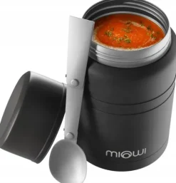 Termos obiadowy stalowy z łyżką na żywność Miowi 500 ml Czarny