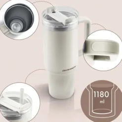 Termos próżniowy kubek ze słomką 1180 ml Berdsen kremowy
