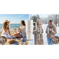 Termos próżniowy kubek ze słomką 1180 ml Berdsen kremowy