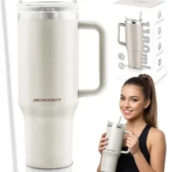 Termos próżniowy kubek ze słomką 1180 ml Berdsen kremowy