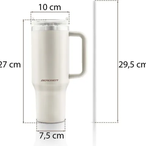 Termos próżniowy kubek ze słomką 1180 ml Berdsen kremowy