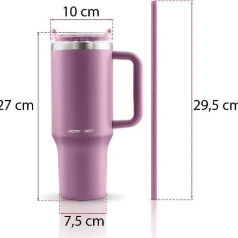 Termos próżniowy kubek ze słomką 1180 ml Berdsen różowy