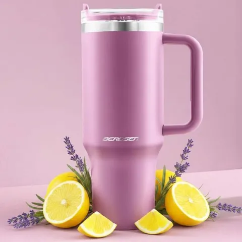 Termos próżniowy kubek ze słomką 1180 ml Berdsen różowy